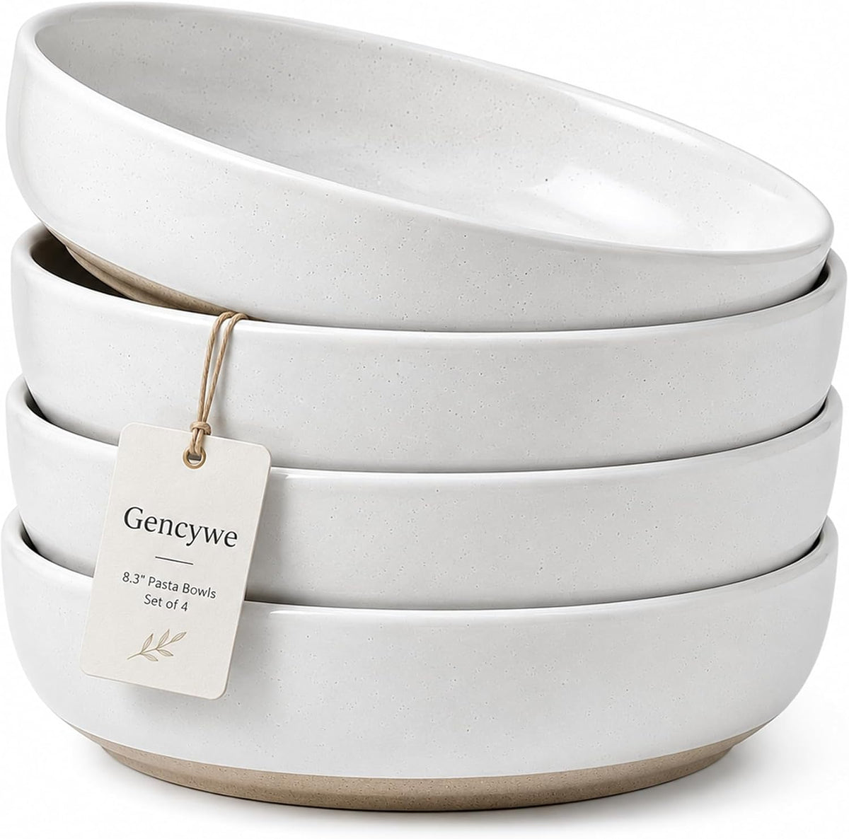 Gencywe 8.3" Pasta Bowls Set of 4, 34 oz Ceramic Salad Bowls, White Serving Plate, Wide and Shallow Bowl for for Fruits, Noodle, Dinner, Housewarming Wedding Christmas Dishwasher and Microwave Safe