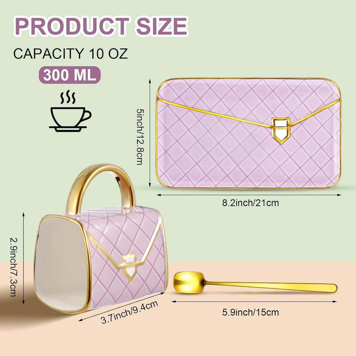 Zubebe 1 Set Coffee Mug Elegant Handbag Shaped Cup,Purple