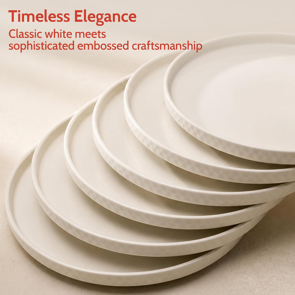 Sweese 10.5 Inch Porcelain Dinner Plates Set of 6, Elegant Plates, White