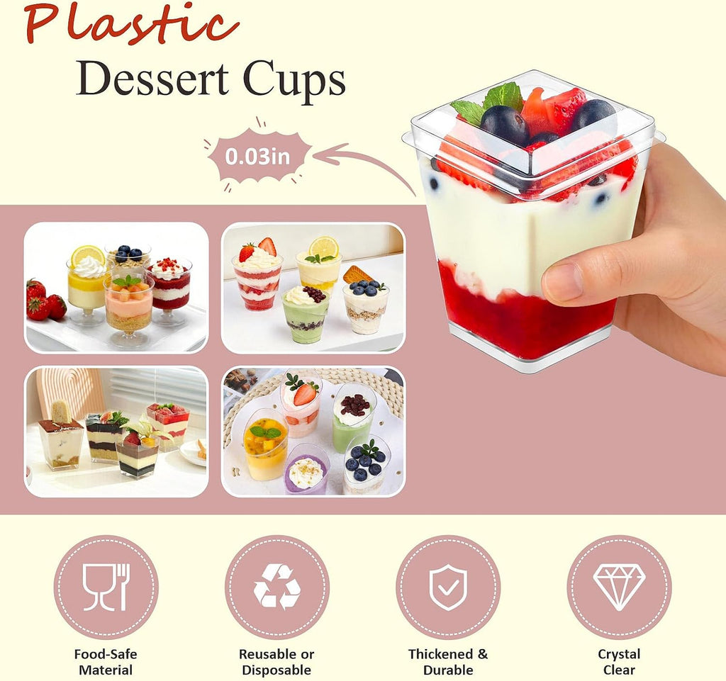 450-Pack 5oz Plastic Dessert Cups with Lids & Spoons, Mini Dessert Shooter Cups for Party, Clear Yogurt Parfait Appetizer Cups with Lids, Square Appetizer Cups for Ice Cream, Pudding, Fruit