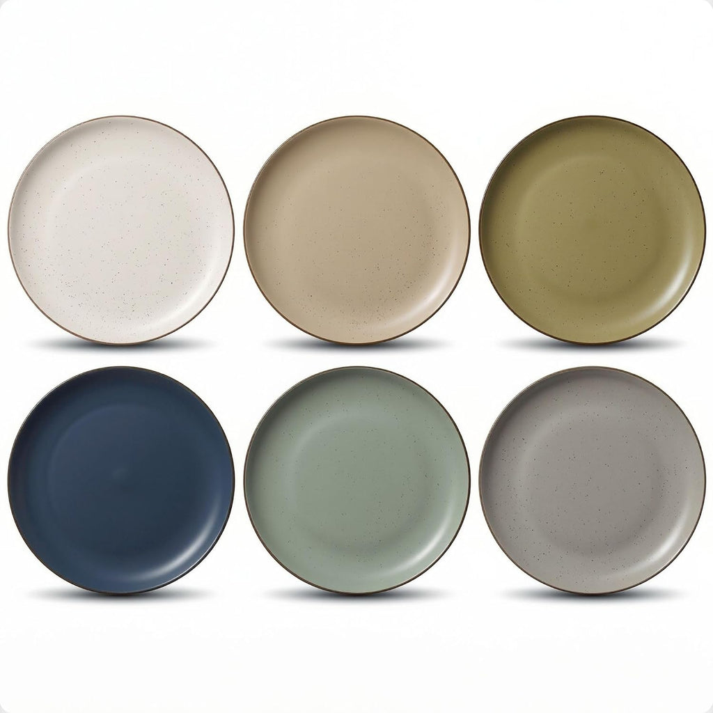 Ceramic Dinner Plates Set of 6, 10.25 Inch, Stoneware, 6 Beautiful Colors