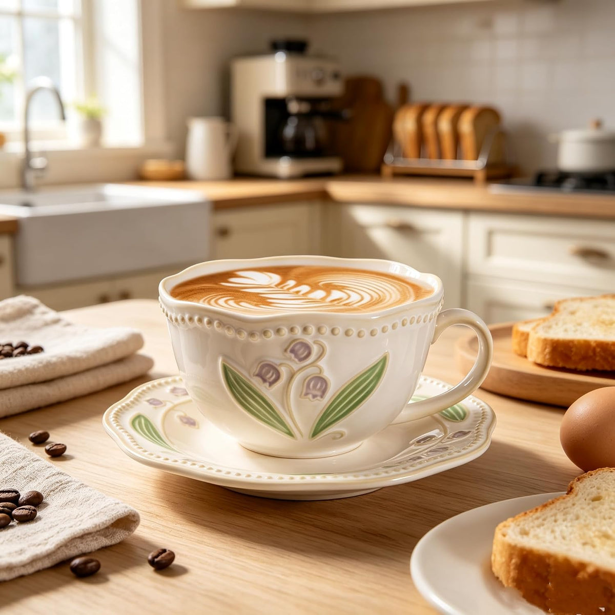 12oz Valley Ceramic Coffee Cup & Saucer Set for Cappuccino Tea Mug