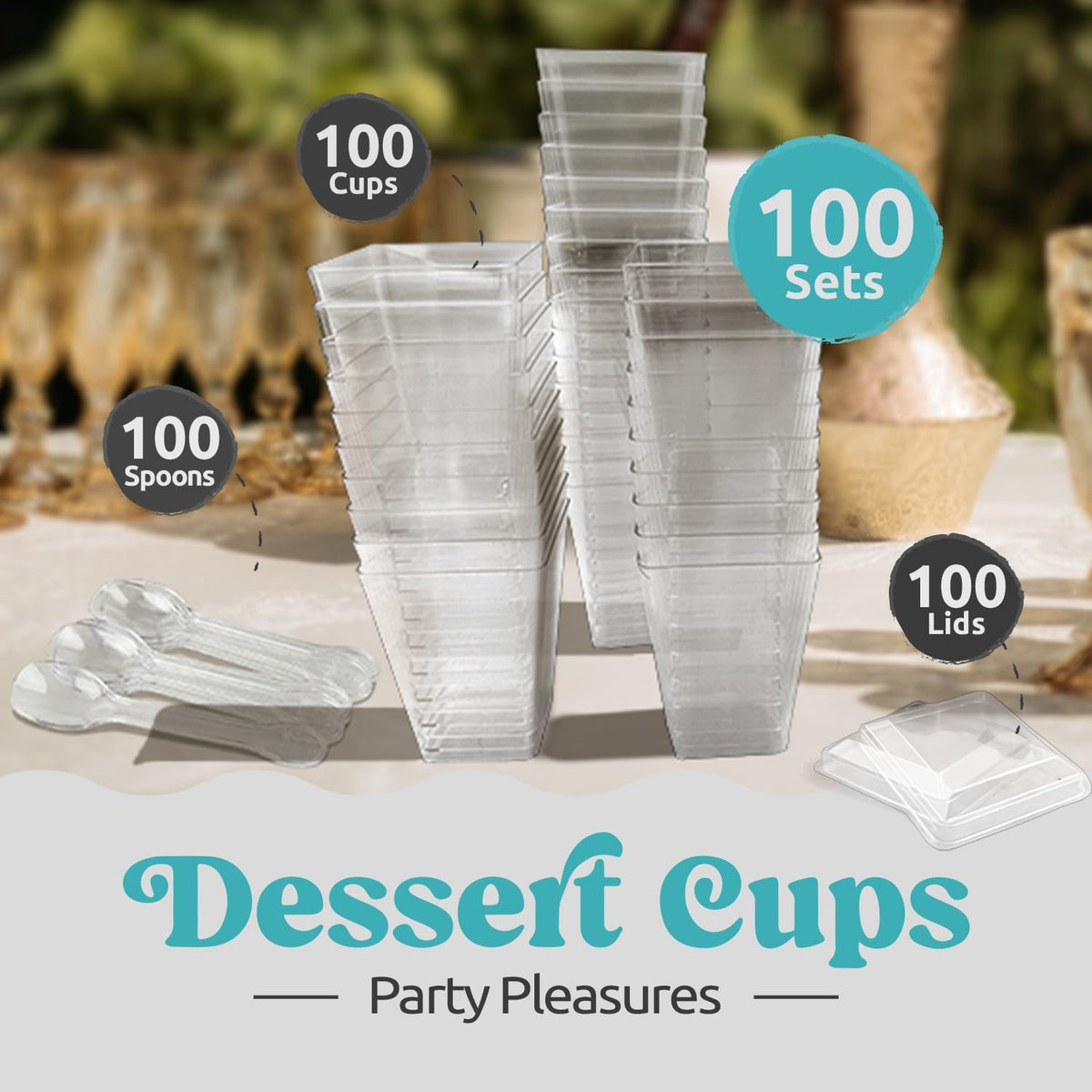 100 Pack 5 oz Dessert Cups with Lids and Spoons, Plastic Parfait