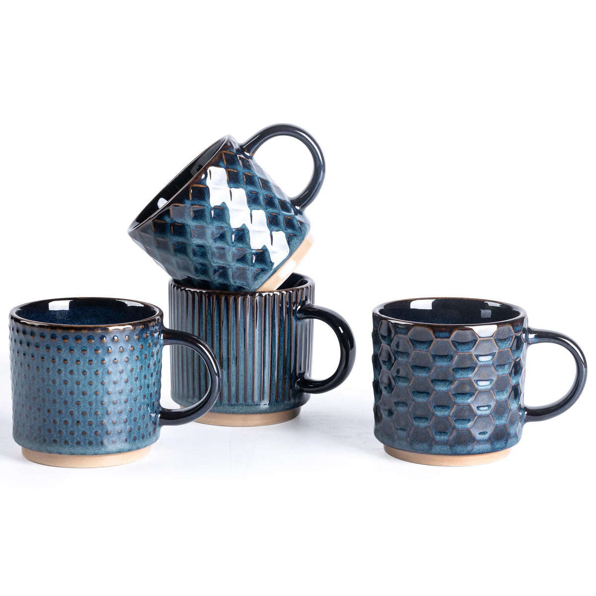 GBhome 12 OZ Stackable Coffee Mugs Set of 4, Ceramic Coffee Cups Set