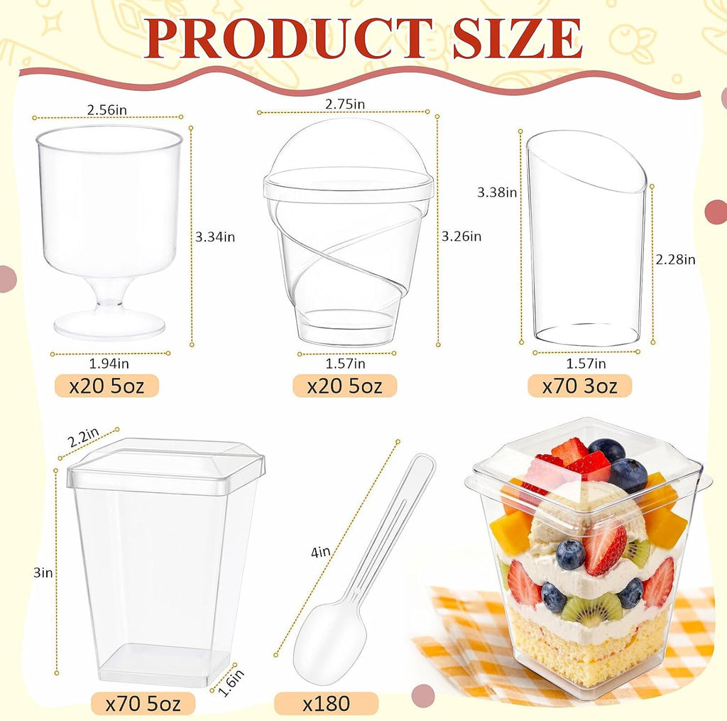 450-Pack 5oz Plastic Dessert Cups with Lids & Spoons, Mini Dessert Shooter Cups for Party, Clear Yogurt Parfait Appetizer Cups with Lids, Square Appetizer Cups for Ice Cream, Pudding, Fruit