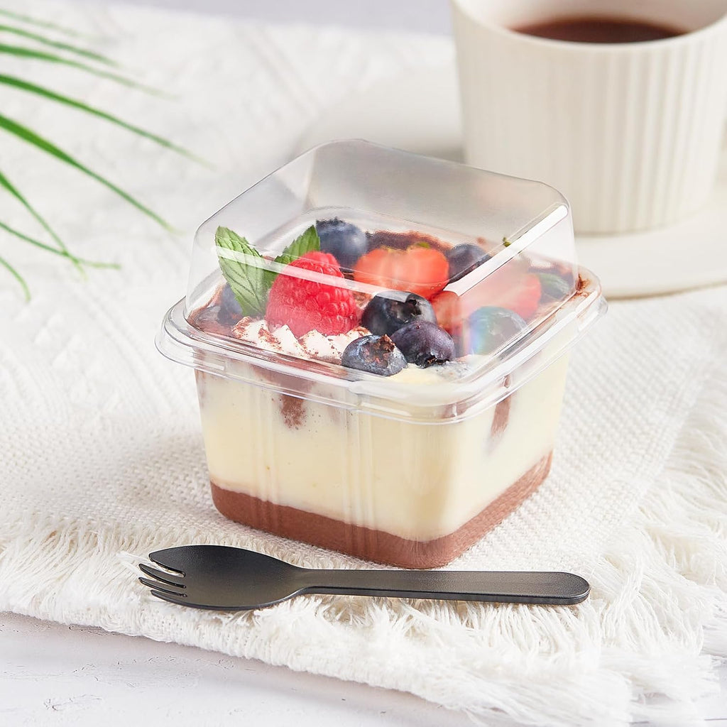 Kucoele 50 Pack 8 oz Plastic Dessert Cups with Lids and Sporks