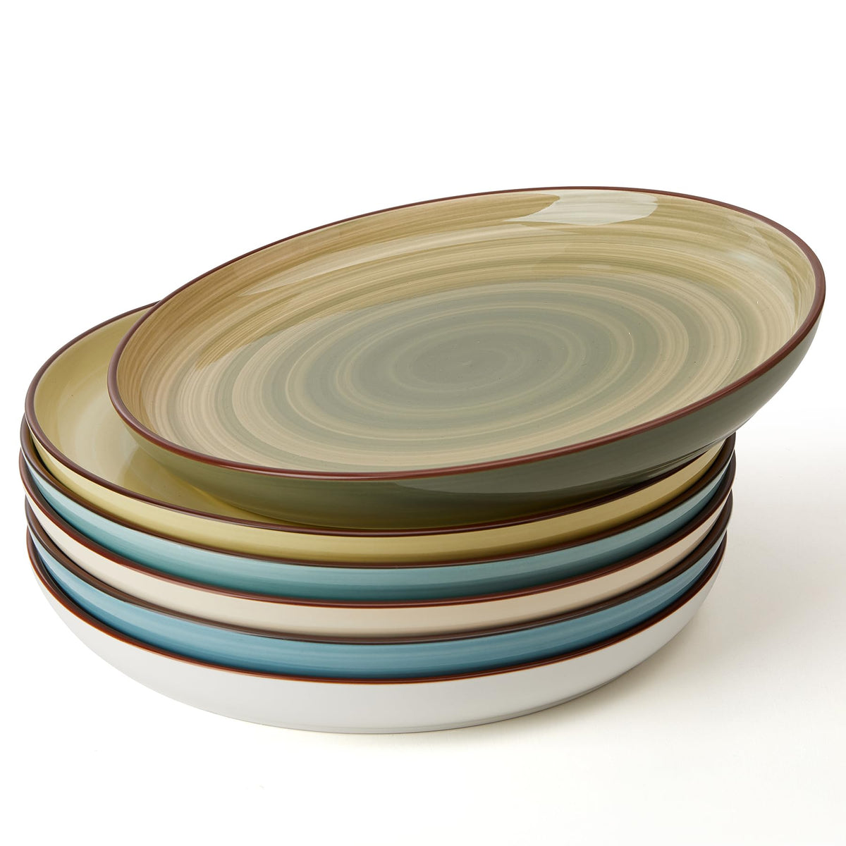 Sweese Porcelain Dessert Plates 7.4 Inch - Round Salad/Appetizer Plate Set, Microwave Dishwasher Safe, Set of 6, Cool Assorted Colors