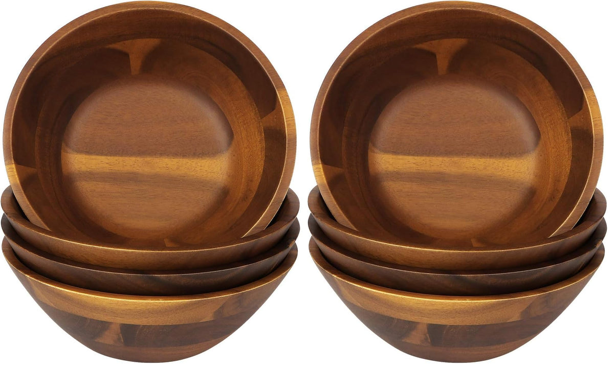 AIDEA Acacia Wooden Serving Bowls, 7 Inch Set of 4 for Salad, Soup, Noodle and More