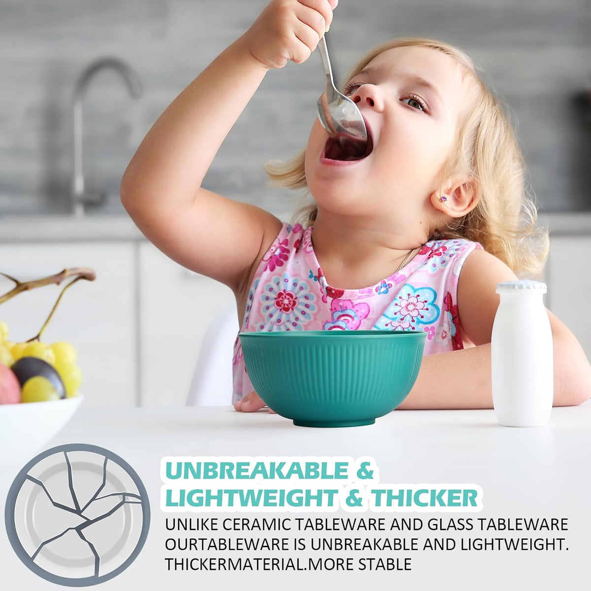 Unbreakable Cereal Bowls 24 oz, Plastic Reusable Light Weight Bowl, Set of 6,Lightweight Bowls Made of Wheat Straw Fiber Ideal for Salad, Soup, Ramen, Noodles, Oatmeal, Rice,Snack