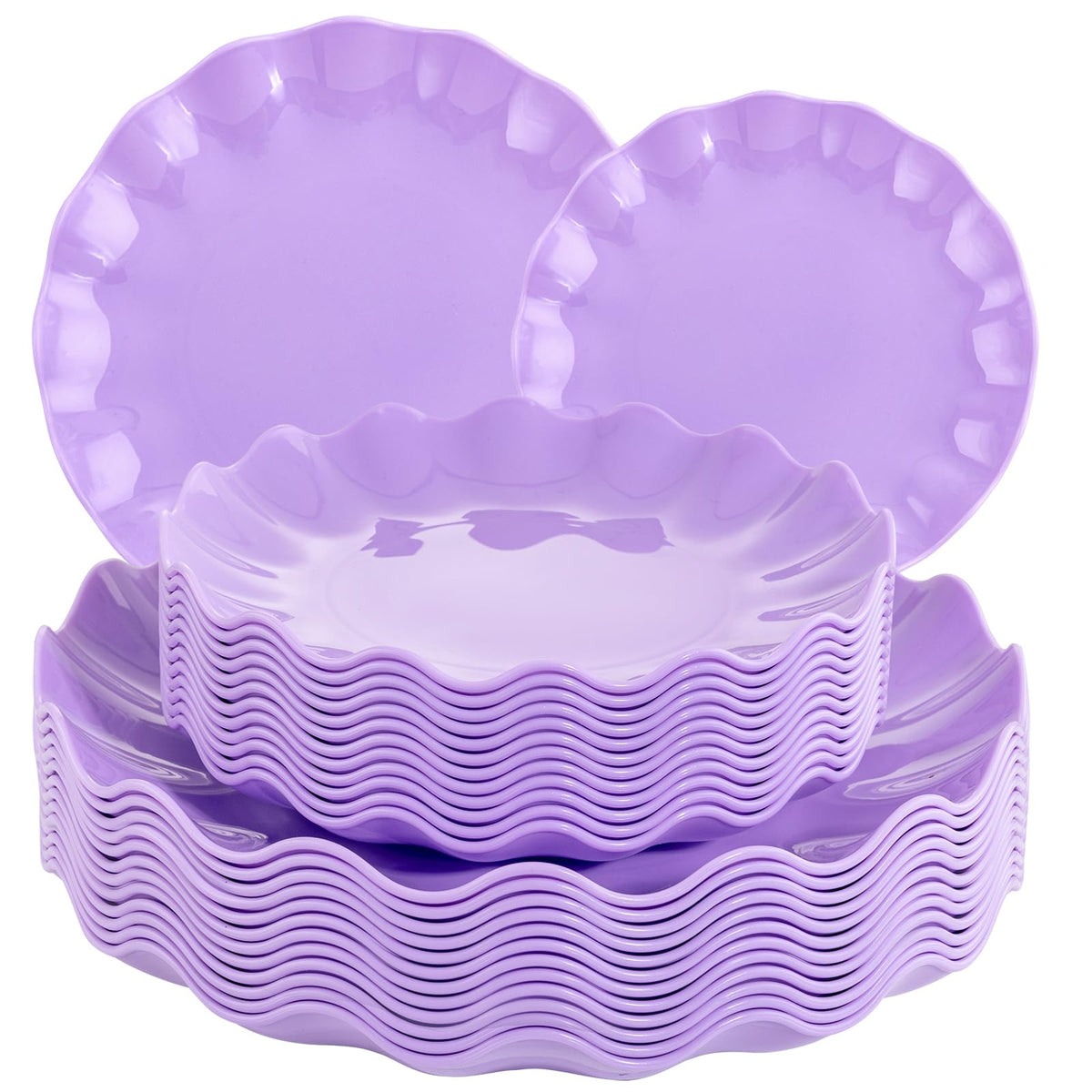 LIYH 24 Pcs Plastic Plates Reusable,Unbreakable Dinner Plates, Scalloped Plastic Plates, Dishwasher Safe,Ivory Plate Sets Perfect for Parties, Birthday, Picnics, BPA Free(12Guests)