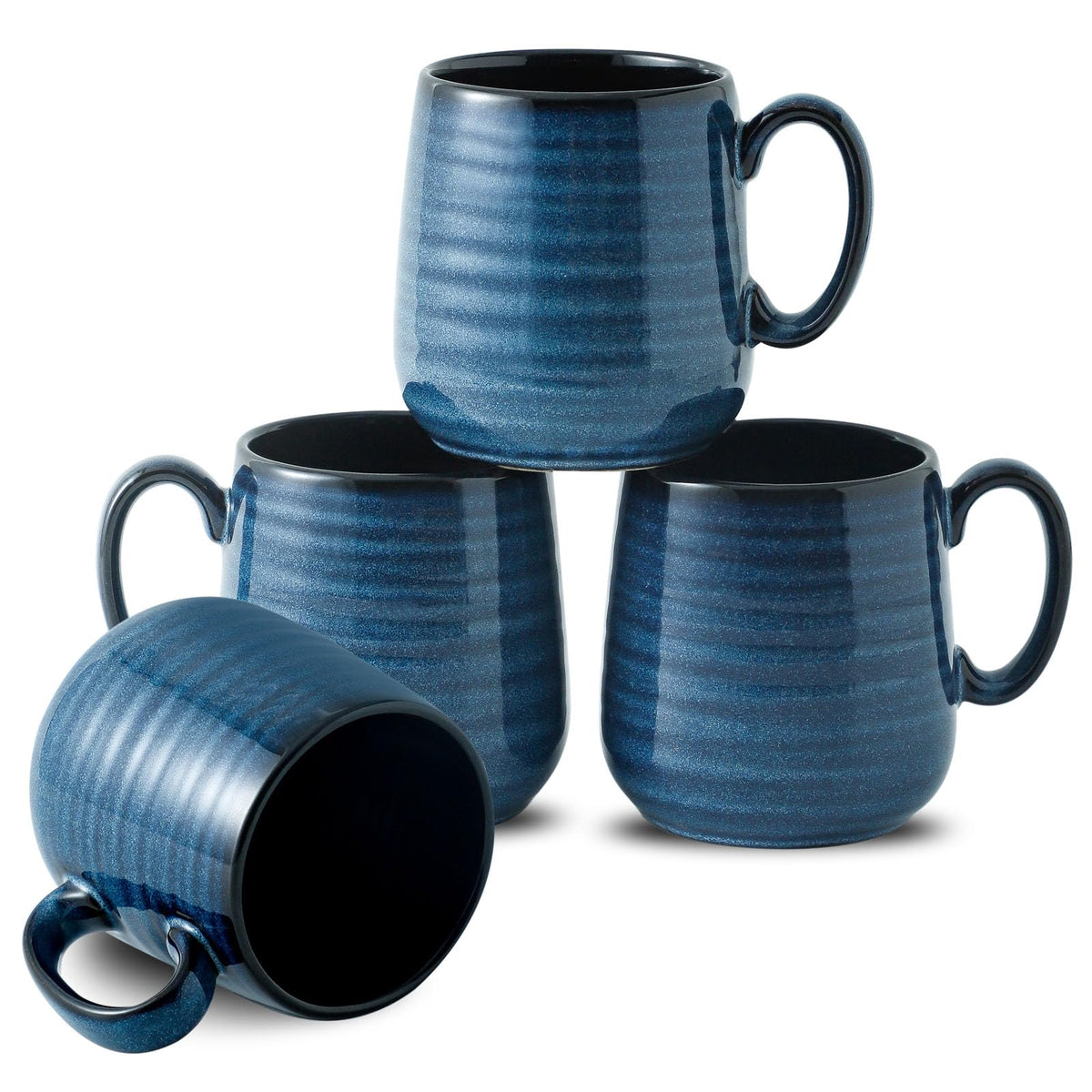 HASENSE Coffee Mugs, 15 Ounce Ceramic Coffee Mug Set of 6, Reactive Glaze Tea Cups with Handle for Milk, Hot Cocos, Latte, Stylish Blue Cup Gift for Man and Women, Dishwasher and Microwave Safe