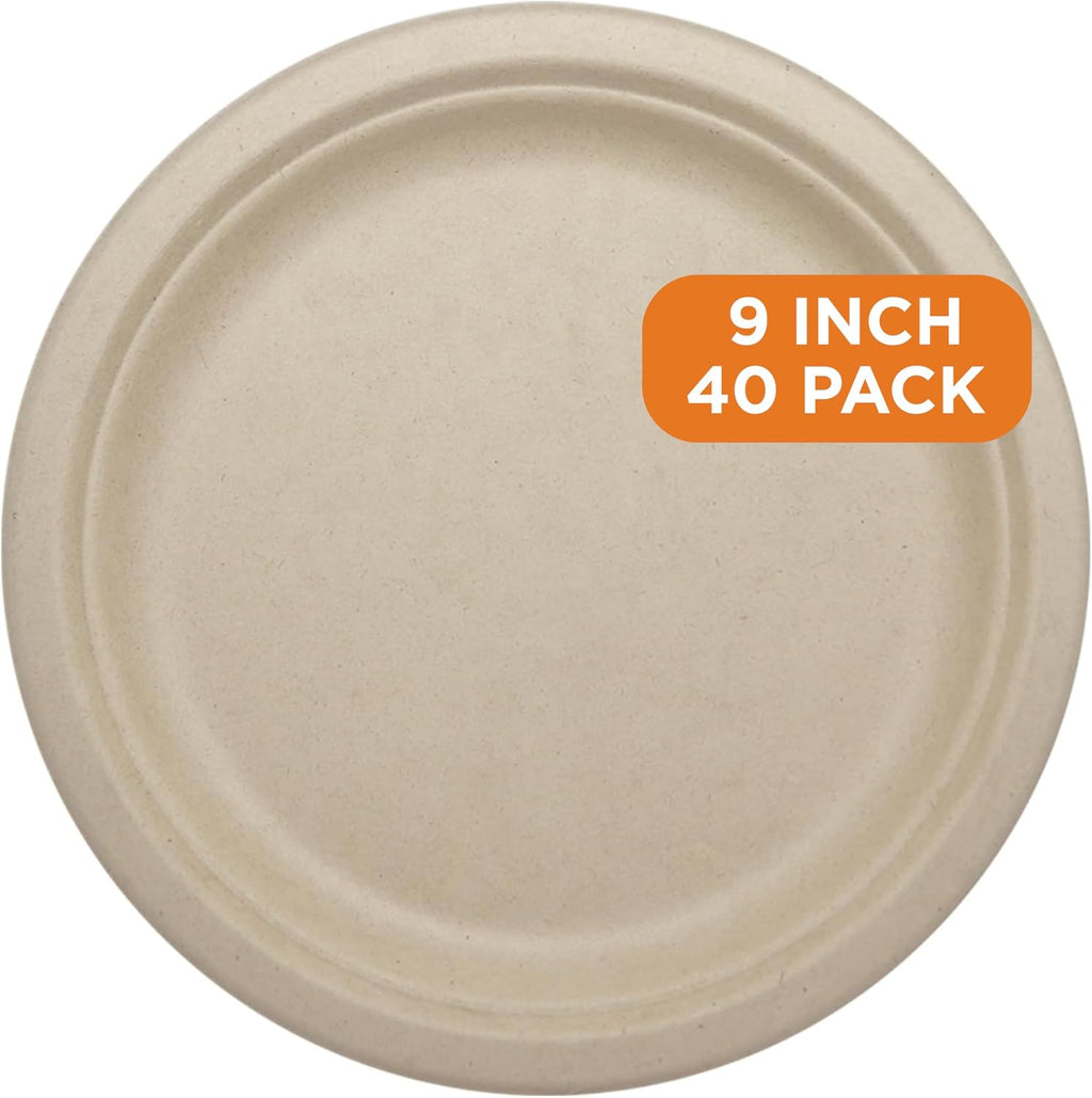 World Centric Compostable Round Paper Plates, 9 Inch (Pack of 40)