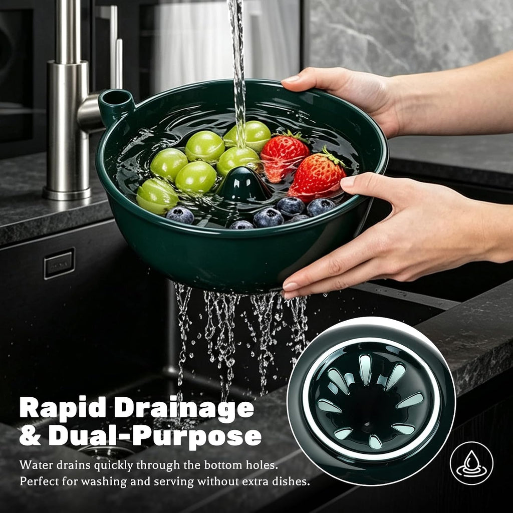 Ceramic Berry Washing Bowl with Auto-Spin Swirl Drainage