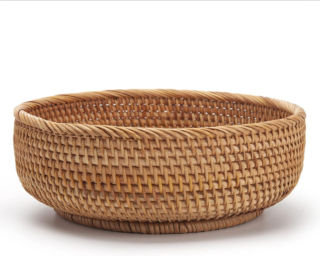Round Rattan Fruit Baskets Woven Storage Bowls Key Holder Stackable for Shelf Kitchen Tabletop Natural Set of 3