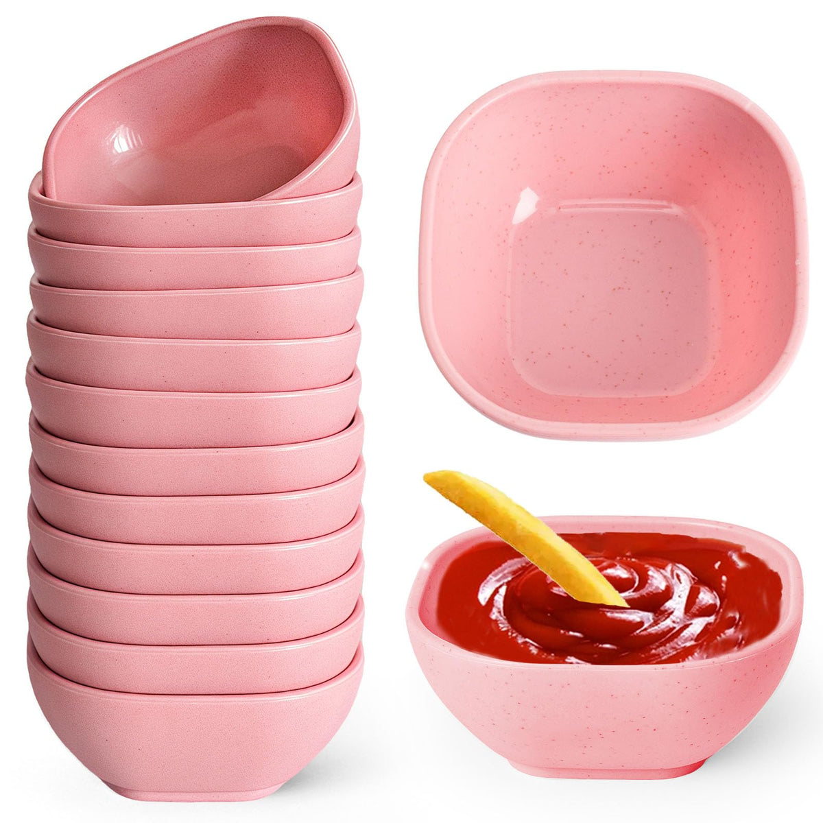 SHECIPIN 6 Pack Small Plastic Bowls 4.5 OZ Unbreakable Wheat Straw Dipping Bowls，plastic ramekins, Assorted Colors Dipping Sauce Cups, dip cups， Dessert, Ketchup