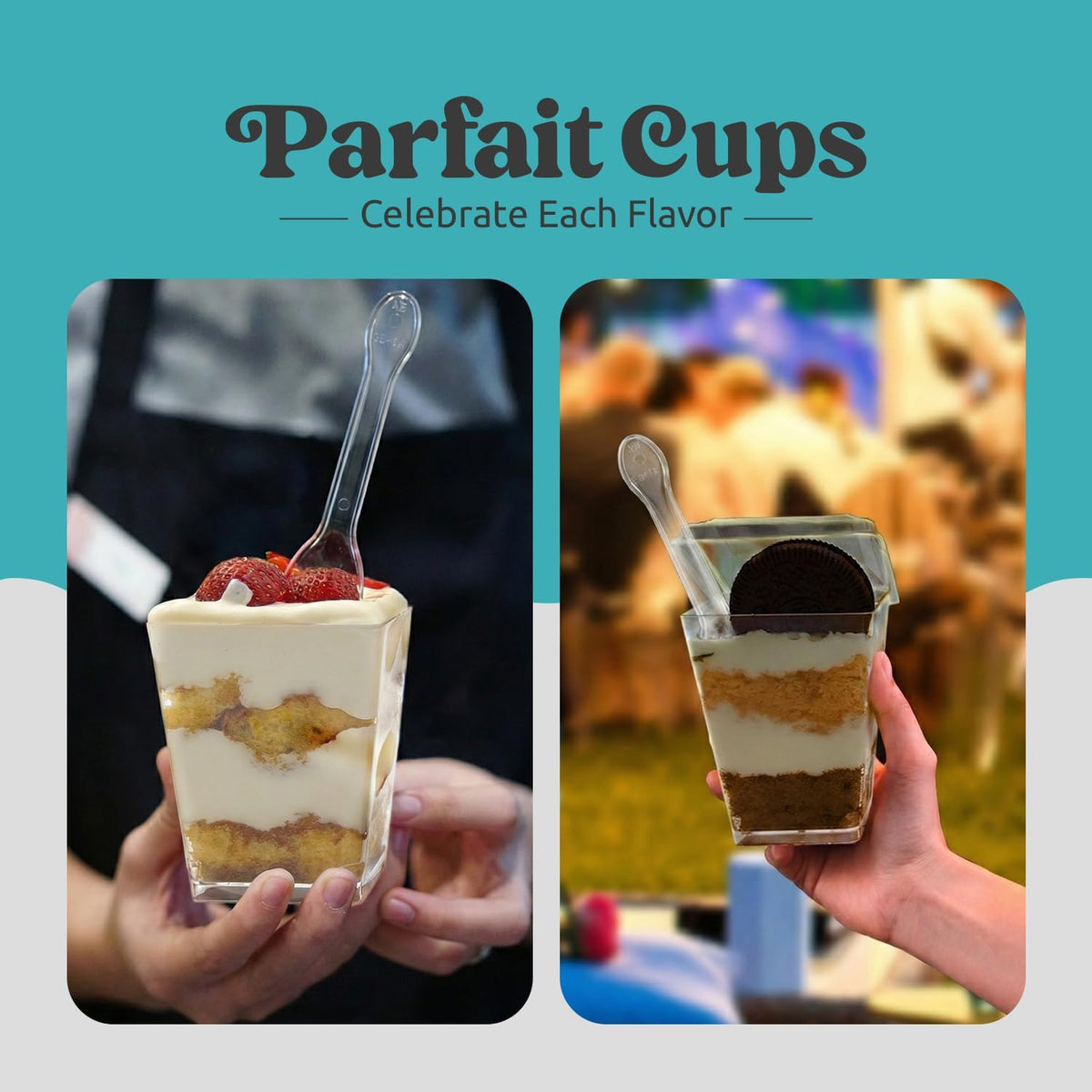 100 Pack 5 oz Dessert Cups with Lids and Spoons, Plastic Parfait