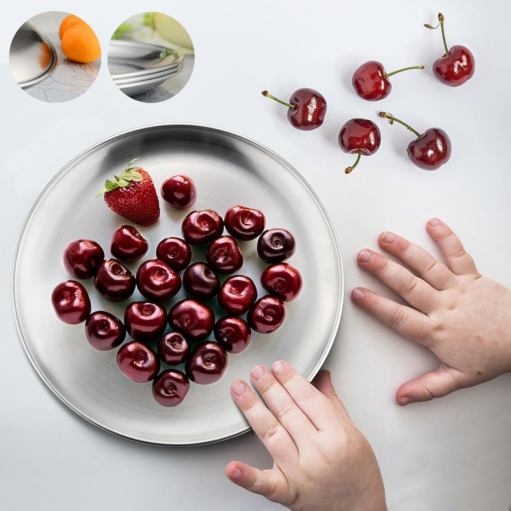 HaWare 18/8 Stainless Steel Plates for Kids, 8" Baby Feeding Plates for 6