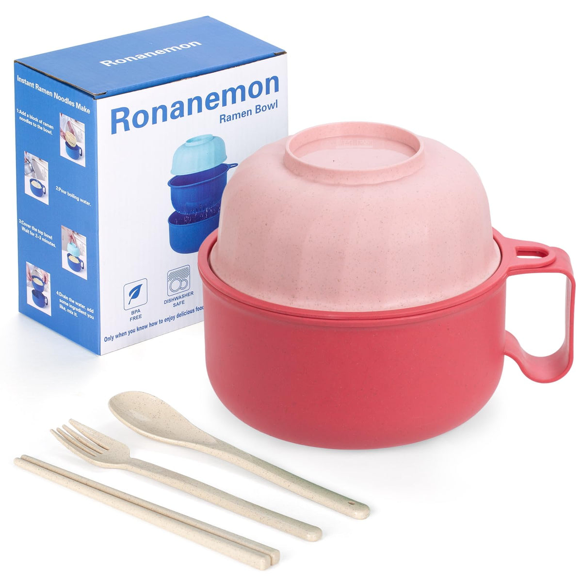 Large Ramen Bowl, Ramen Noodle Bowls Microwavable, Ramen Cooker with strainer, Microwave Pasta Cooker, Ramen Bowl Microwave Gift for College Boys Girls Male Female Dorm Room Essentials Instant Lunch