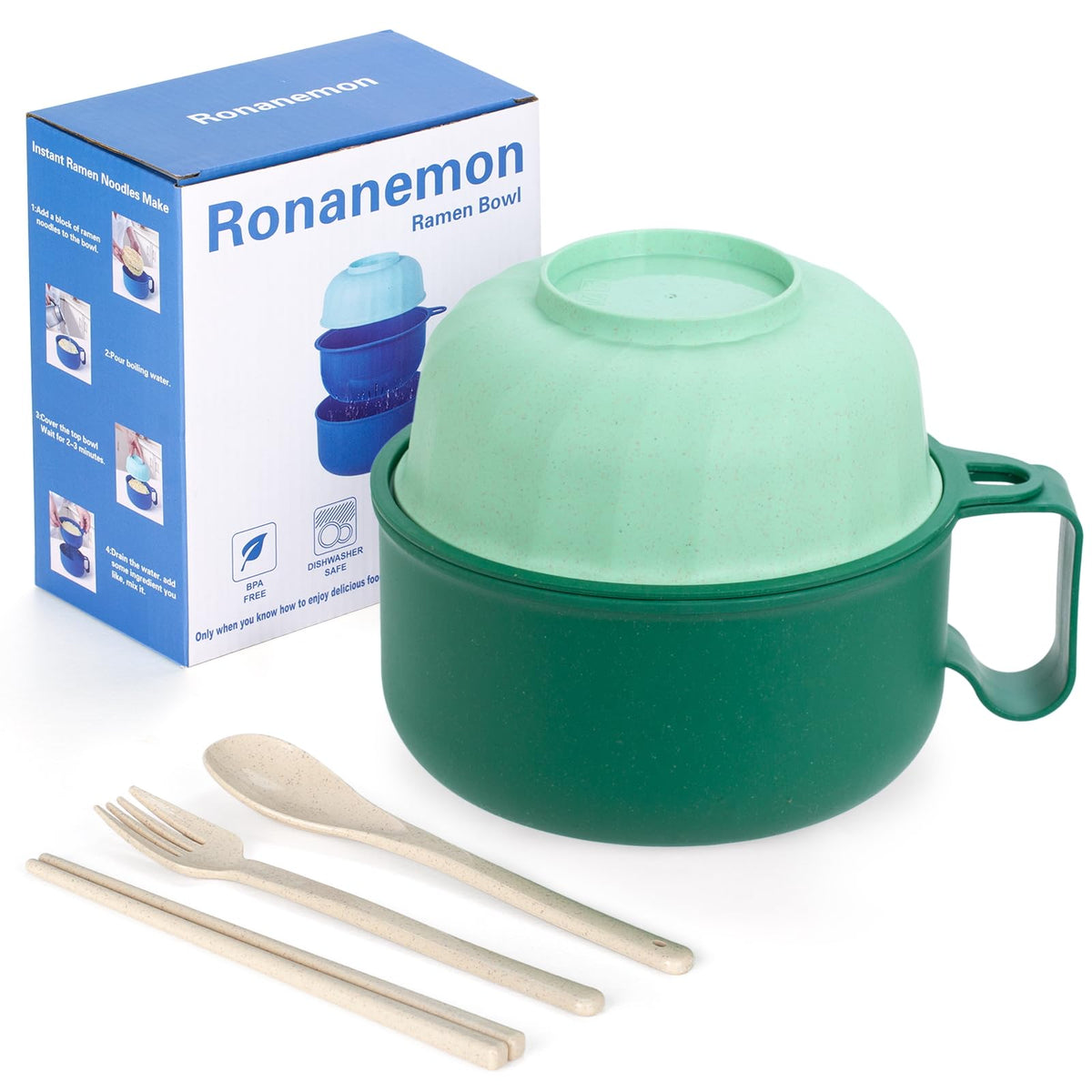 Large Ramen Bowl, Ramen Noodle Bowls Microwavable, Ramen Cooker with strainer, Microwave Pasta Cooker, Ramen Bowl Microwave Gift for College Boys Girls Male Female Dorm Room Essentials Instant Lunch
