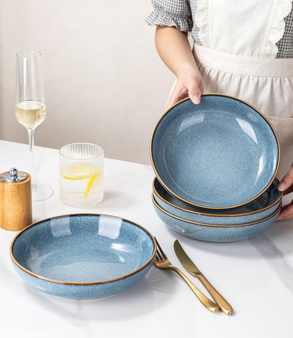 AmorArc 8.5’’ Ceramic Pasta Bowls Set of 4, 36oz Large Stoneware Bowls Set