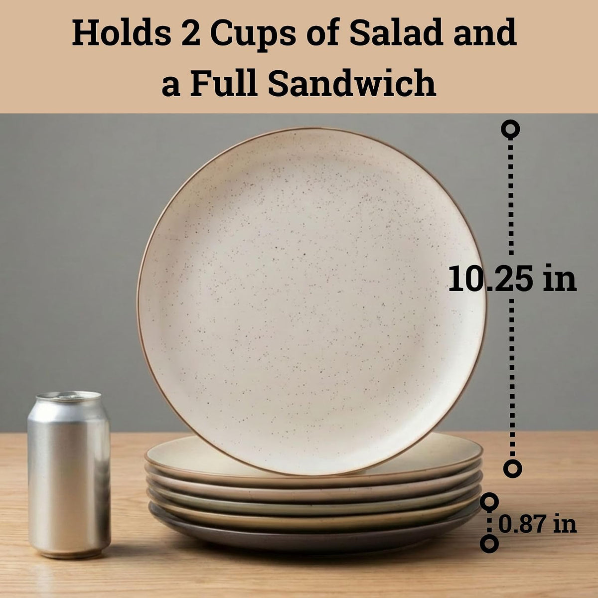 Ceramic Dinner Plates Set of 6, 10.25 Inch, Stoneware, 6 Beautiful Colors