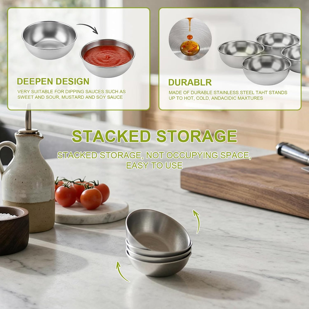 tifanso 8PCS Small Stainless Steel Dipping Bowls for Sauce & Condiments
