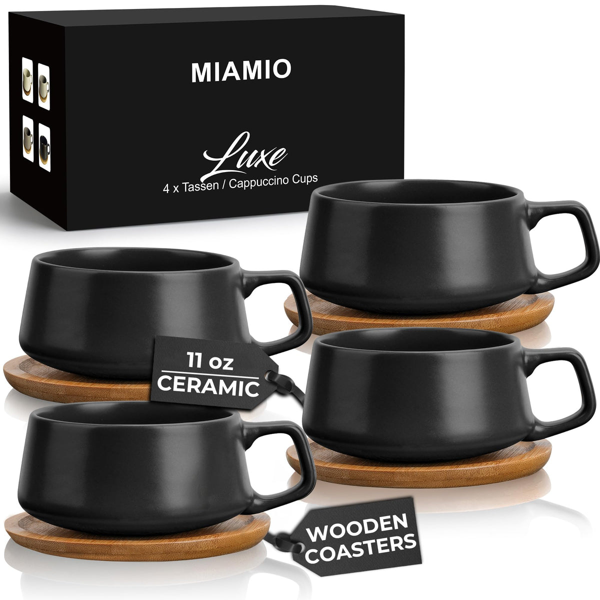 MIAMIO - Cappuccino Cup Set of 4, Ceramic (9.5oz) - Luxe (Beige Pastel)