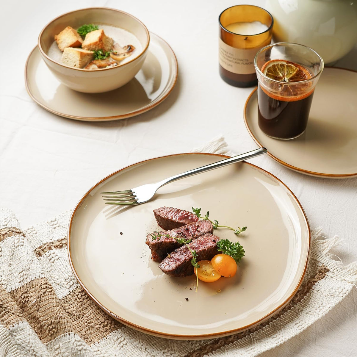 KINGSTONE 4 Piece Stoneware Plate Sets, 10.6 Inch Irregular Shaped Plates