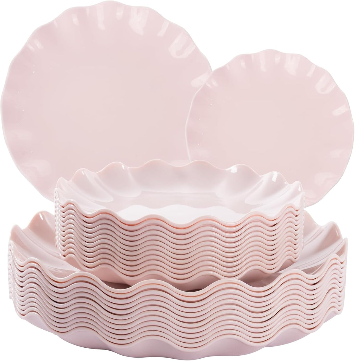 LIYH 24 Pcs Pink Plastic Plates for Party, Reusable, Scalloped, 12 Guests