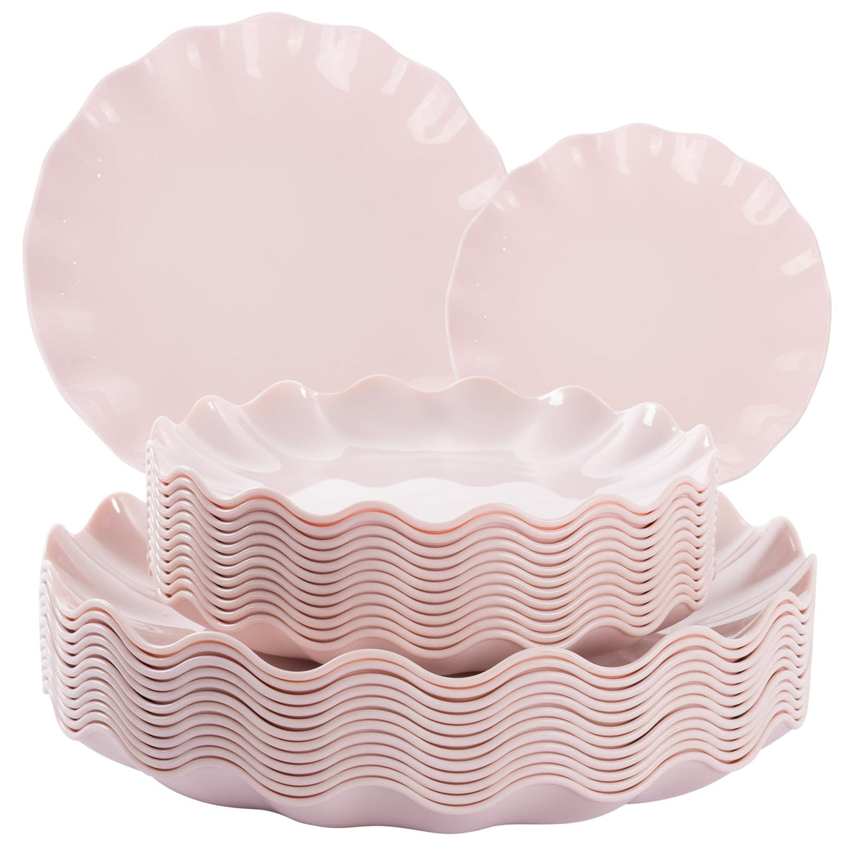 LIYH 24 Pcs Plastic Plates Reusable,Unbreakable Dinner Plates, Scalloped Plastic Plates, Dishwasher Safe,Ivory Plate Sets Perfect for Parties, Birthday, Picnics, BPA Free(12Guests)