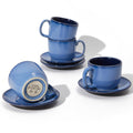 Pokini Stoneware Coffee Cups with Saucers, Cappuccino Cups, Mugs Set of 4