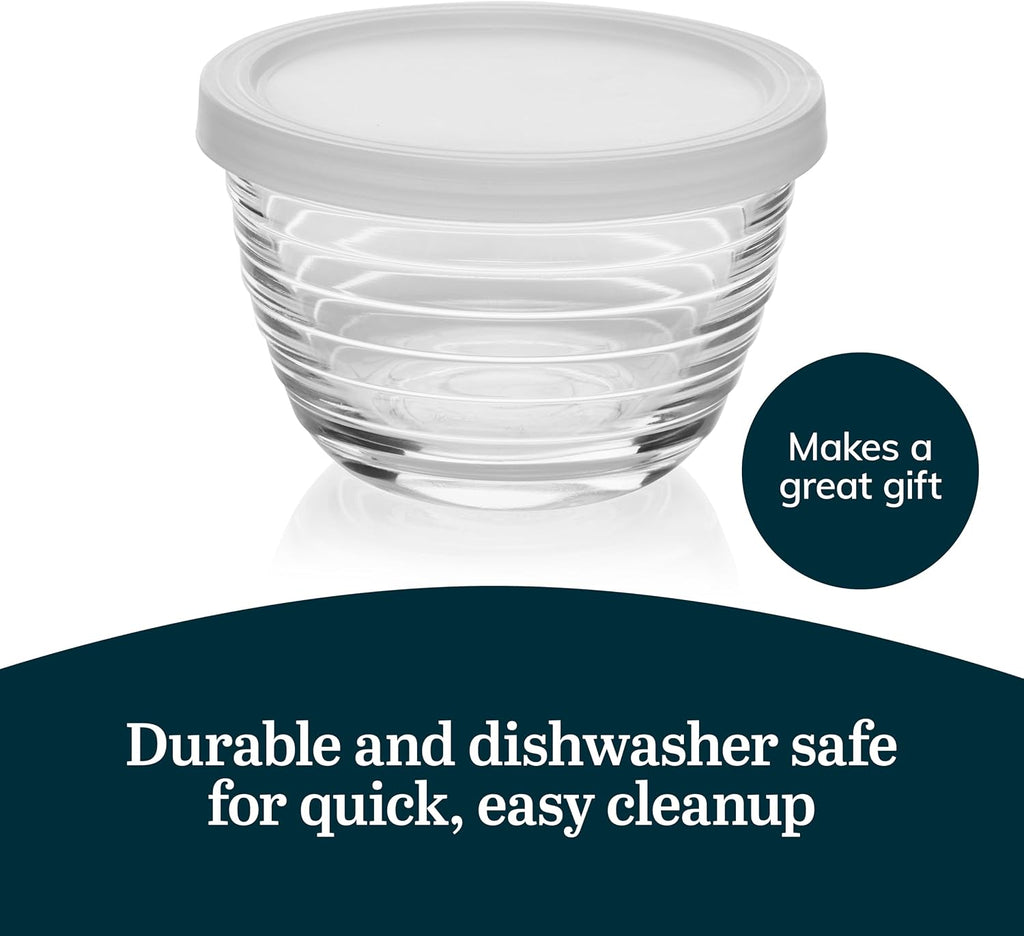 Libbey Small Glass Bowls with Lids Set of 8, Food Storage Prep Containers