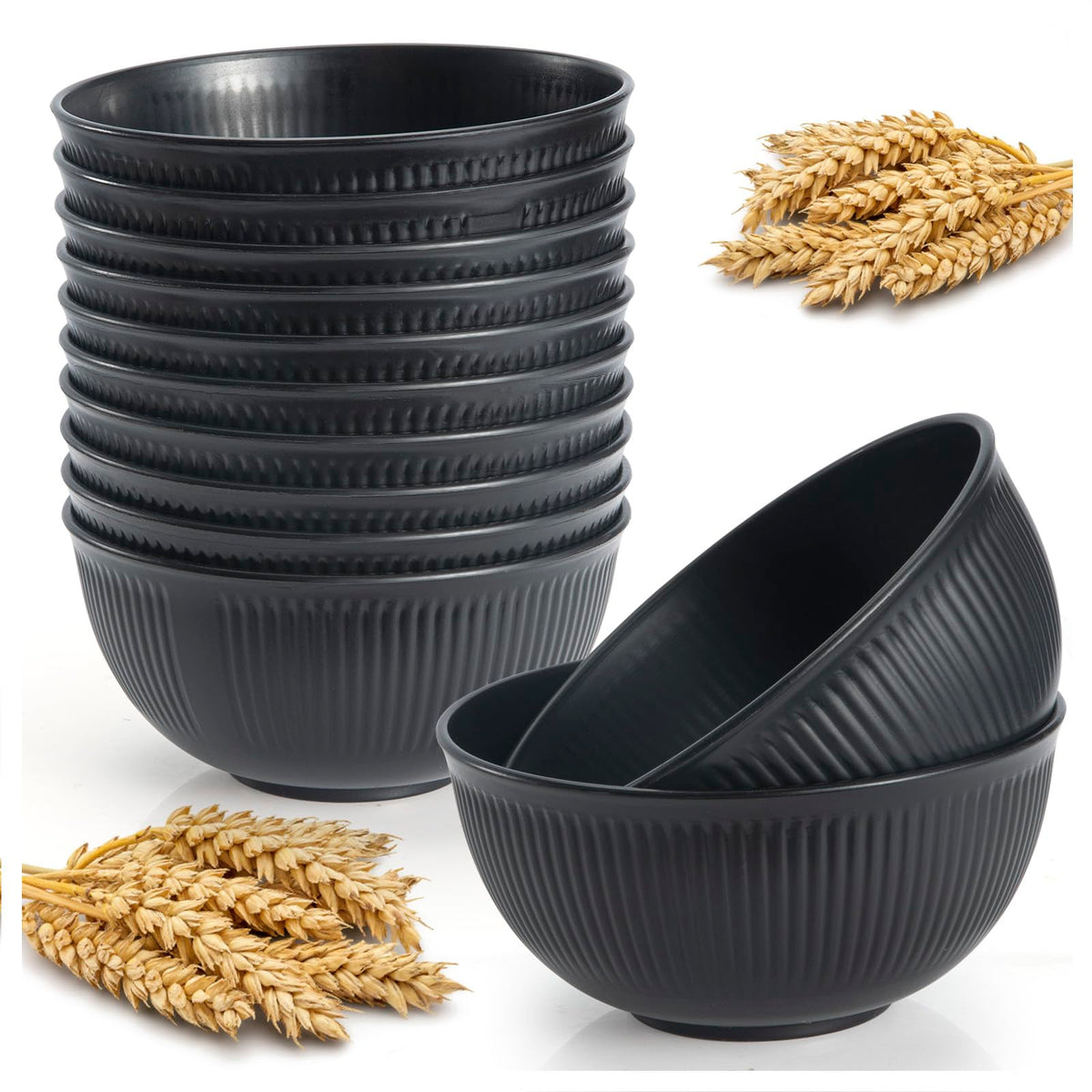 Unbreakable Cereal Bowls 24 oz, Plastic Reusable Light Weight Bowl, Set of 6,Lightweight Bowls Made of Wheat Straw Fiber Ideal for Salad, Soup, Ramen, Noodles, Oatmeal, Rice,Snack