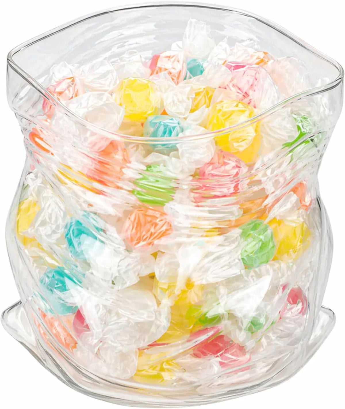 22 oz Glass Zipper Bag, 1 Large Glass Bag - Realistic Crinkled Edges, Serve Candy, Popcorn, or Nuts, Clear Glass Bag Bowl, Dishwasher-Safe, Flat Base - Restaurantware,White