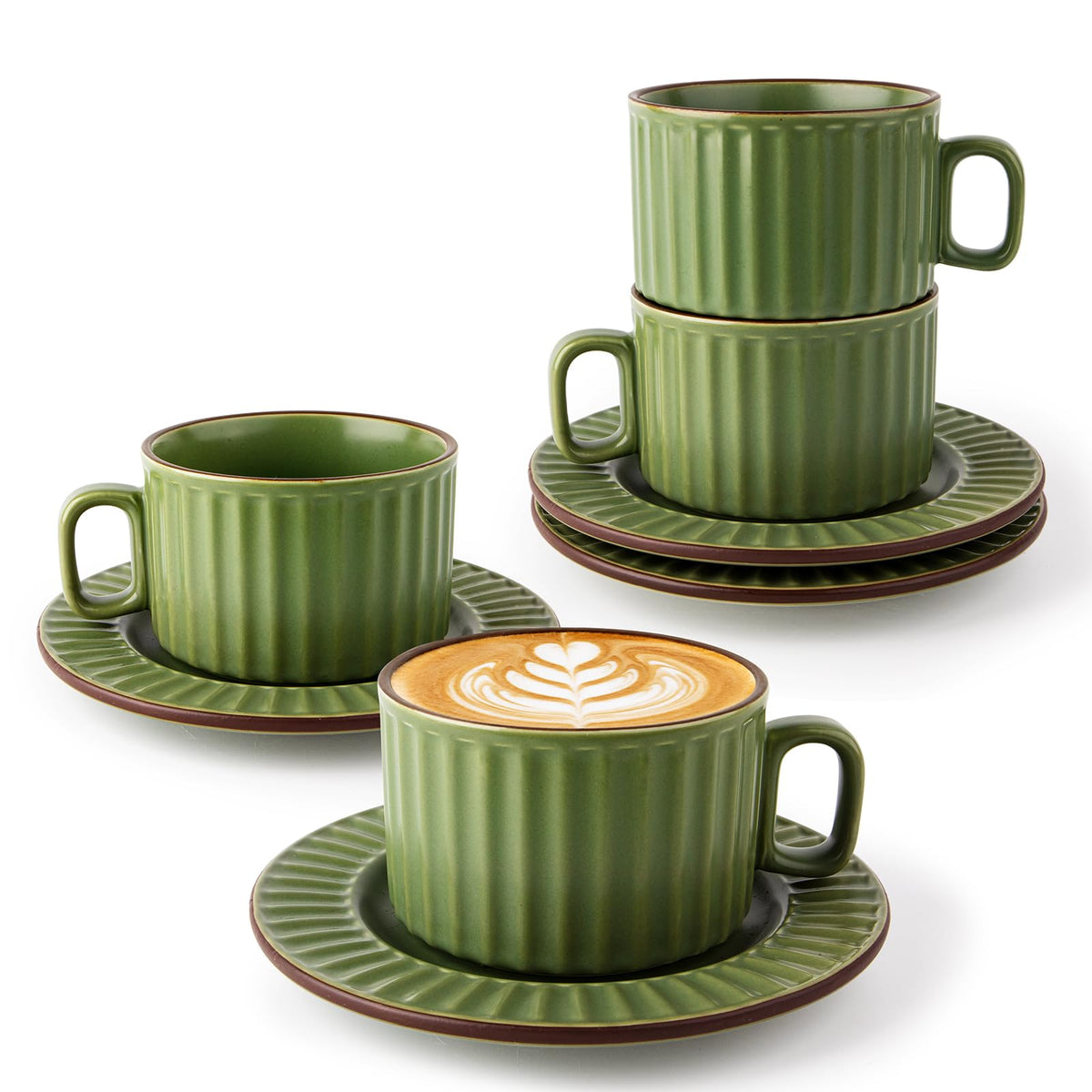 DOWAN 2.5 OZ Stackable Espresso Cups, Porcelain Coffee Cups with Saucers Set of 4, White Espresso Shot Cup, Tea Cups for Home, Office and Cafe Use