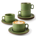 DOWAN 12oz Coffee Mugs, Cappuccino Cup and Saucer Set of 4, White Ceramic Coffee Cups for Latte/Tea/Milk, Tea Cups for Use in Office, Home and Cafes, Microwave Safe