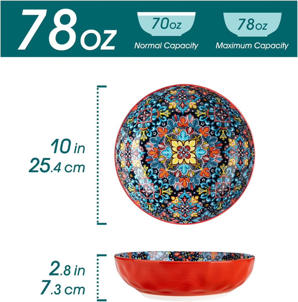 vancasso Large Serving Bowls, 78 Oz Extra Large Salad Bowls Set of 2, Bohemian Decorative Bowls for Salad, Fruit, Pasta and Dinner, Serving Dishes Set for Party, Dishwasher & Microwave Safe－02, Red