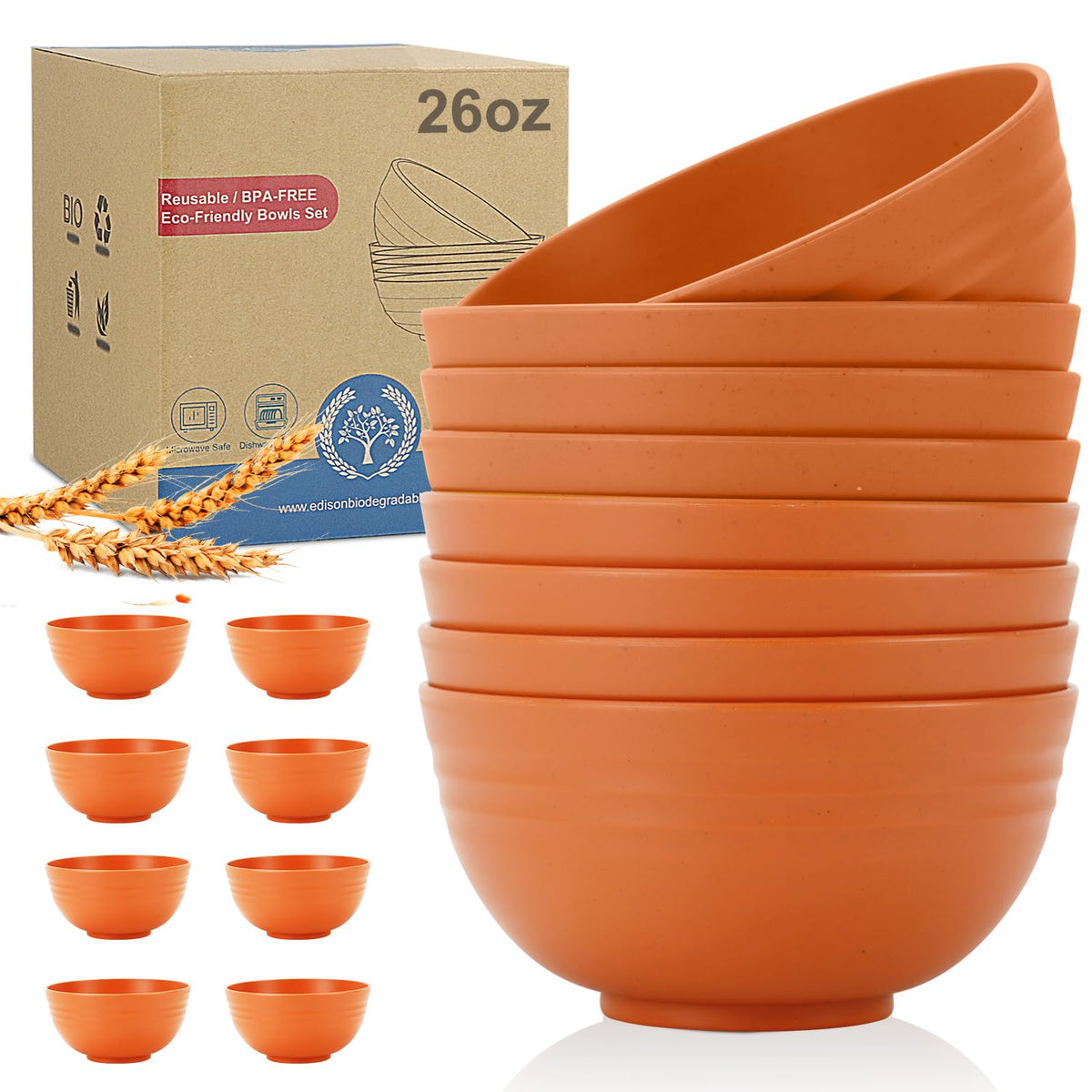 Wrova Wheat Straw Bowls Set 60 OZ Unbreakable Large Cereal Bowls Set of 6 Microwave and Dishwasher Safe Bowls Big Bowls for Camping and Picnic BPA Free Soup Bowl for Serving Oatmeal and Salad. Black