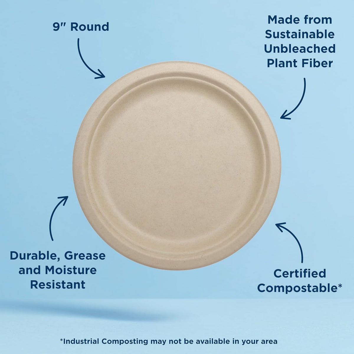 World Centric Compostable Round Paper Plates, 9 Inch (Pack of 40)