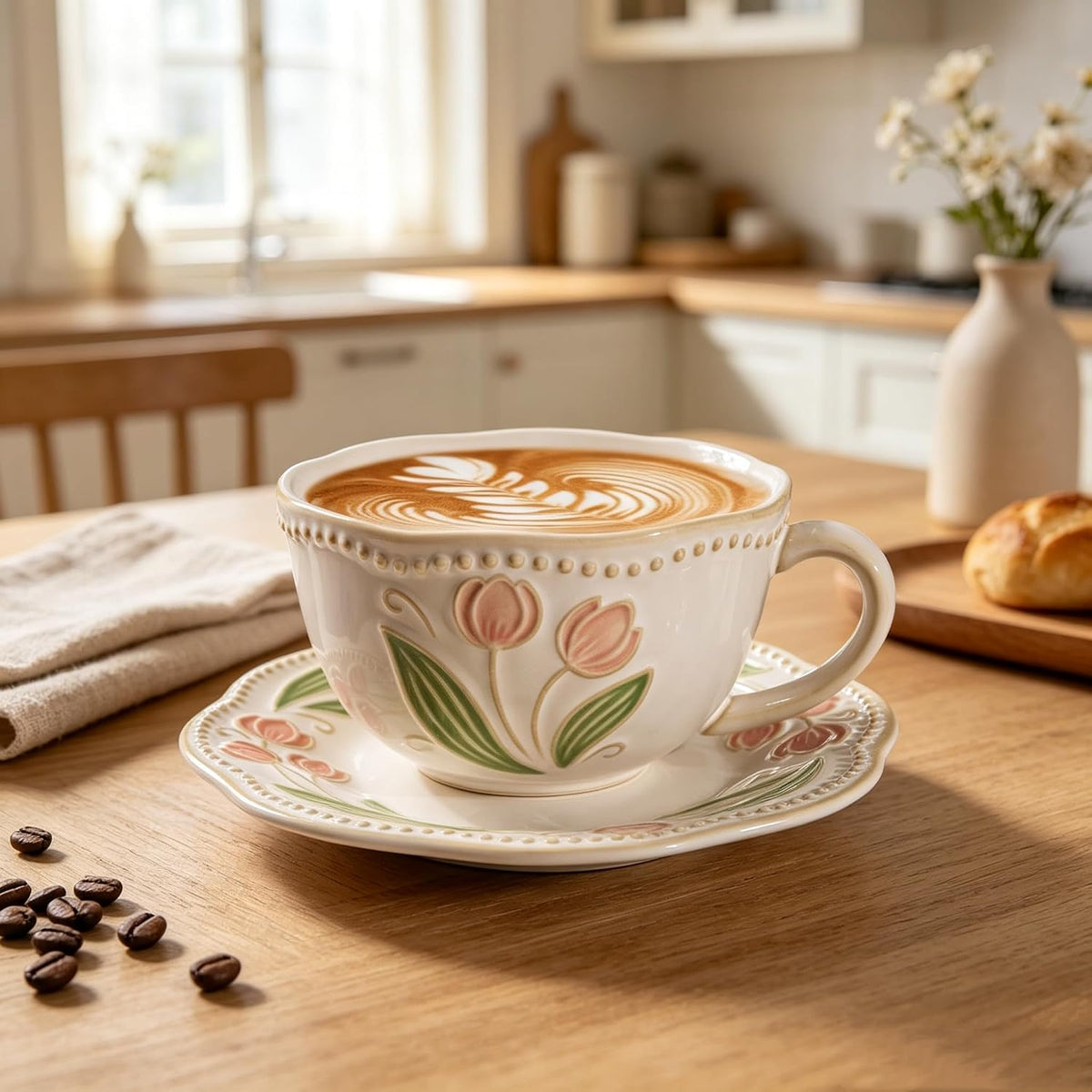 12oz Valley Ceramic Coffee Cup & Saucer Set for Cappuccino Tea Mug