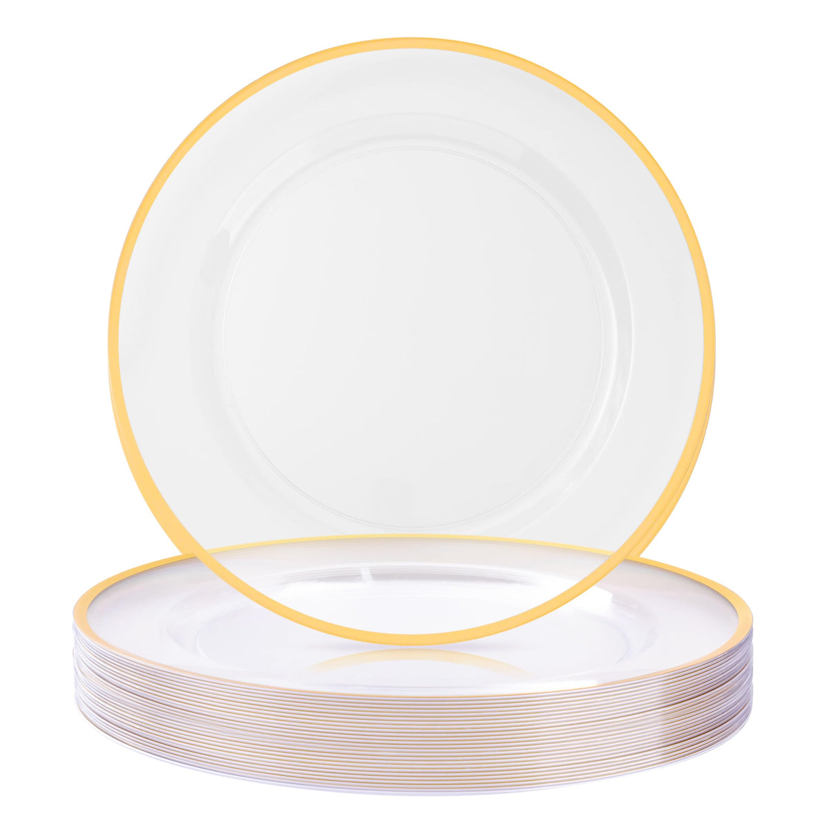 BESTSTAR 50 Pack 12 Inch Clear Charger Plates with Gold Rim