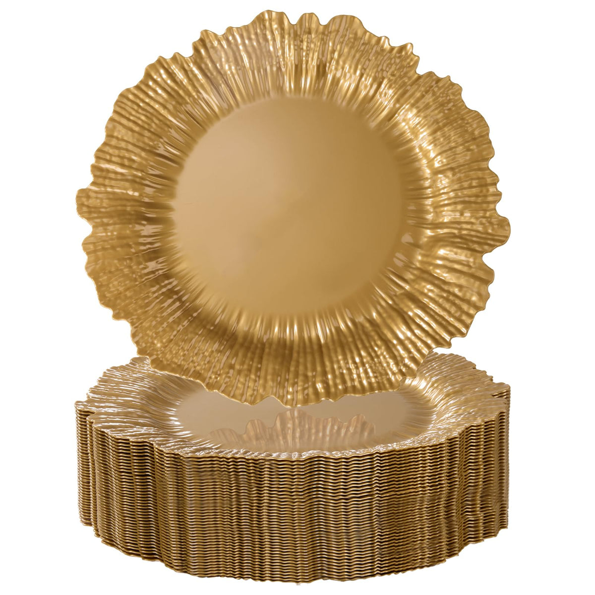 Goodluck 100 Pack 12 Inch Clear Charger Plates with Gold Rim