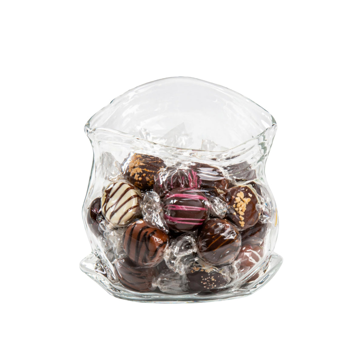 22 oz Glass Zipper Bag, 1 Large Glass Bag - Realistic Crinkled Edges, Serve Candy, Popcorn, or Nuts, Clear Glass Bag Bowl, Dishwasher-Safe, Flat Base - Restaurantware,White