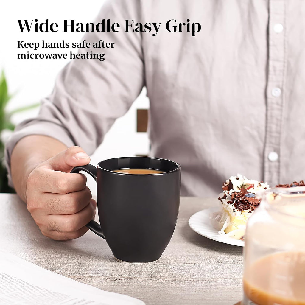 DOWAN Coffee Mugs, Black Coffee Mugs Set of 6, 16 oz Ceramic Coffee Cups with Large Handles for Men Women, Porcelain Big Mug for Tea Latte, Mug Gifts for Home Office Party