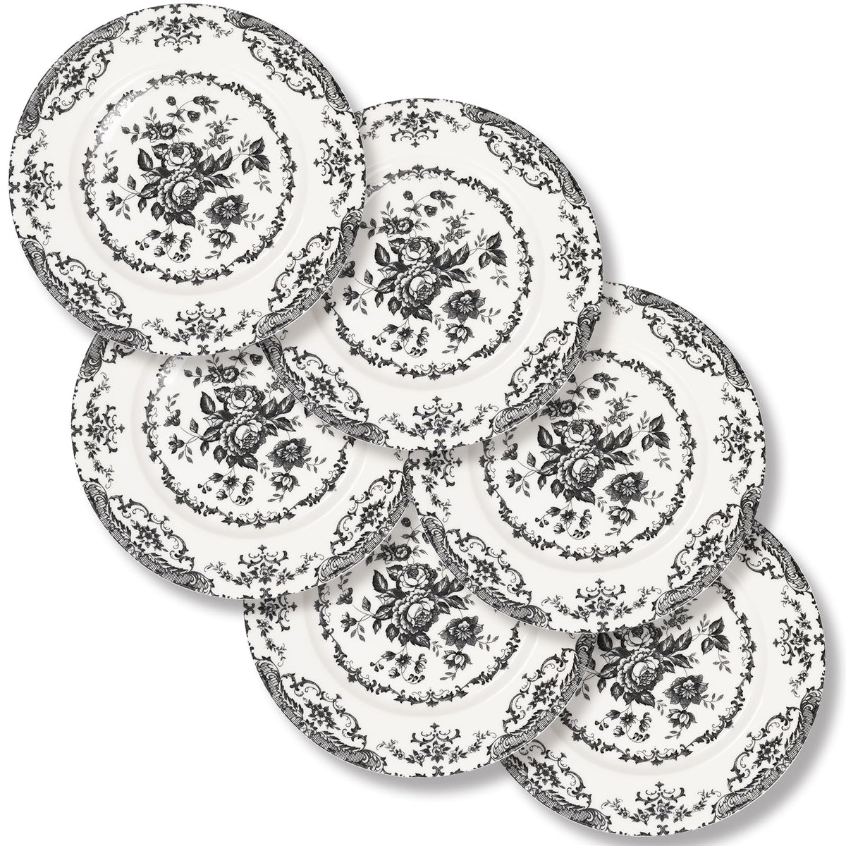Salad Plates, 8.5 Inch Floral Plate, Brown, Ceramic, Set of 6