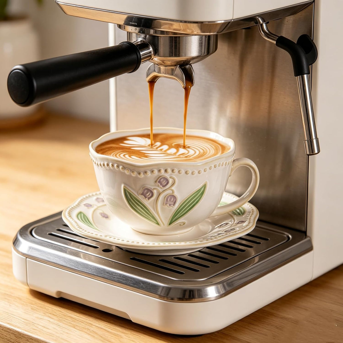 12oz Valley Ceramic Coffee Cup & Saucer Set for Cappuccino Tea Mug
