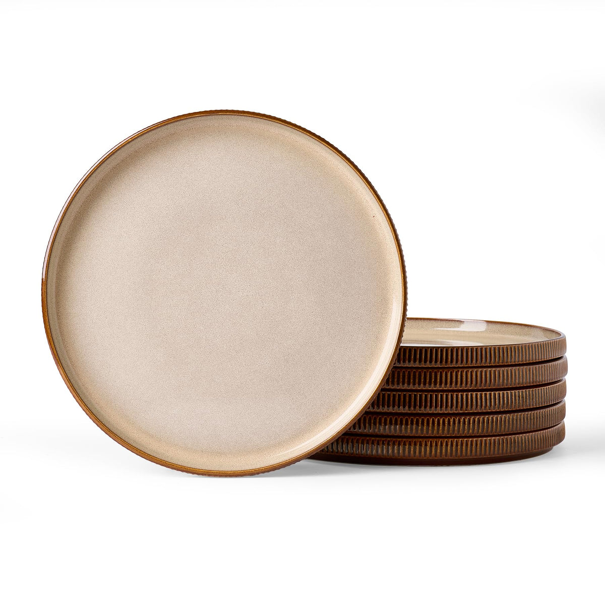 famiware Star 10/8 inches Dinner Plates Set for 6, Cappuccino White