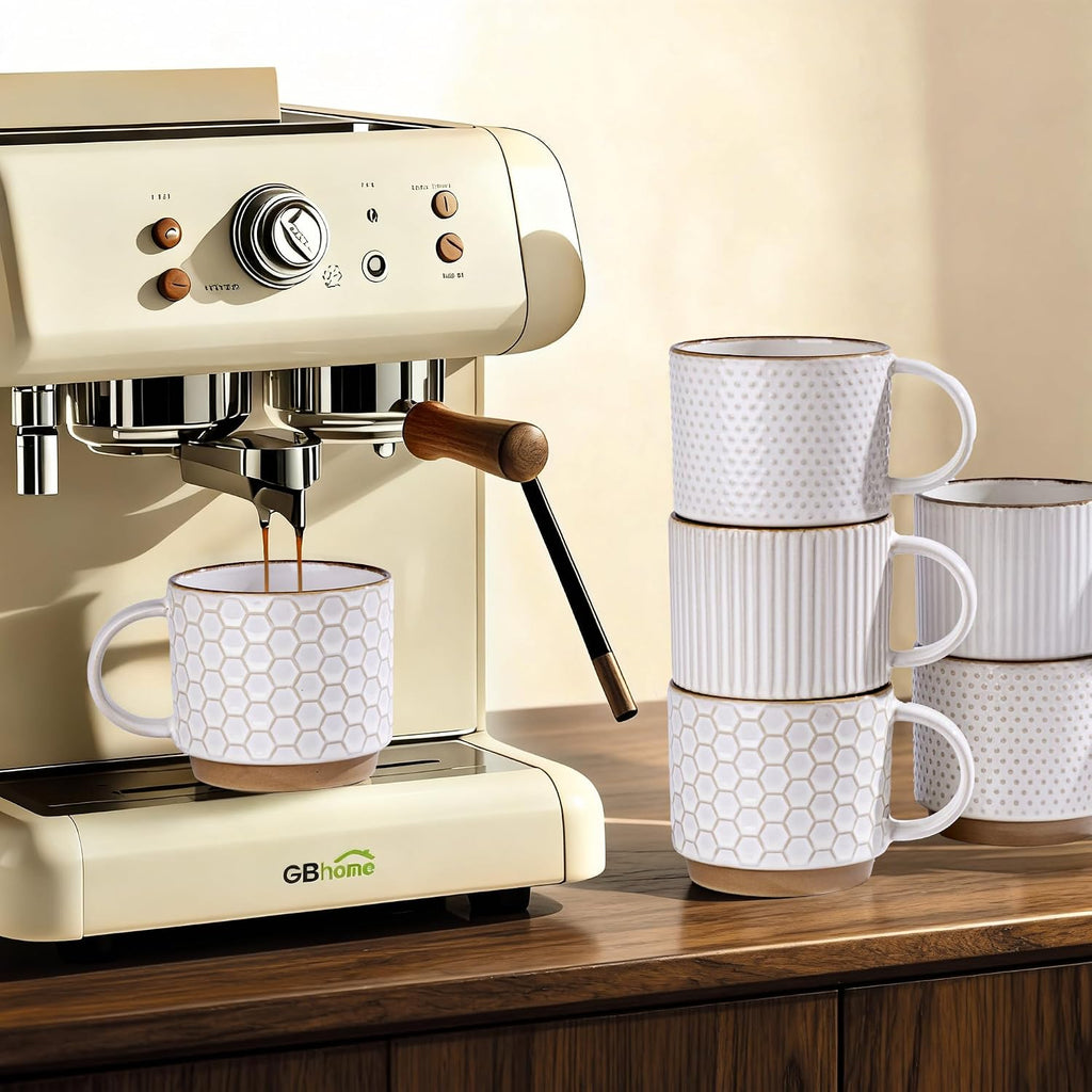 GBhome 12 OZ Stackable Coffee Mugs Set of 4, Ceramic Coffee Cups Set