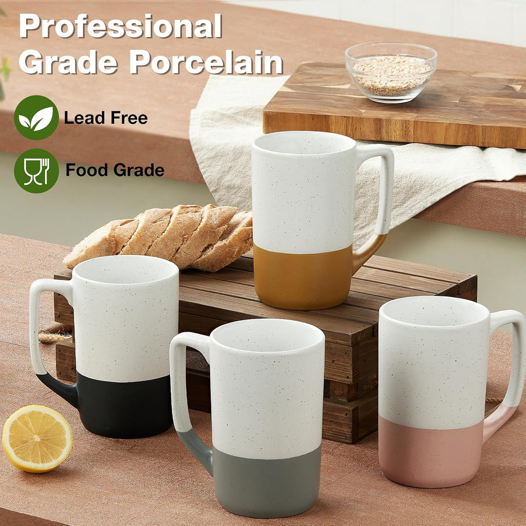 Large Ceramic Coffee Mug Set of 4, 16 oz Tea Cups with Handle, Porcelain Mug for Latte, Hot Tea, Cappuccino, Milk, Cocoa, Microwave & Dishwasher Safe Cups for Men Women Mug Lovers, Housewarming Gift