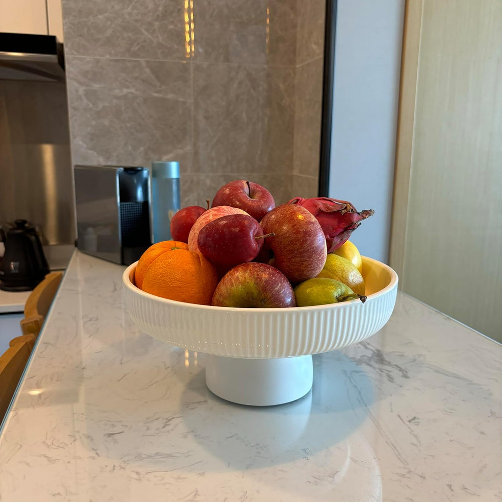 11" Ceramic Fruit Bowl for Kitchen Counter, White